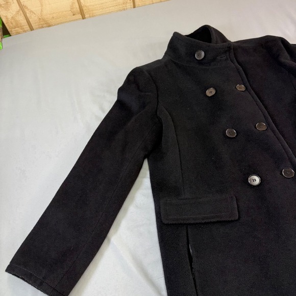Talbots Black Double Breasted Wool Blend Coat Stand Collar Quilted Lining Size M - Picture 11 of 16